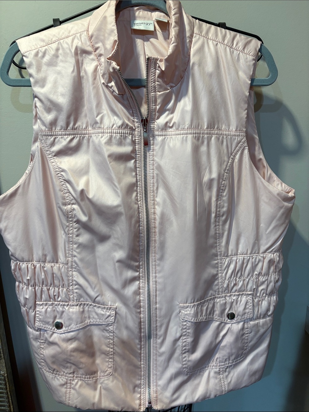 Zenergy by Chico's Blush Pink Quilted Gathered Waist‎ Sleeveless Puffer Vest 2 L